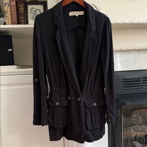 Free People Charly Black Linen Utility Blazer Medium Dark Academia Gorpcore